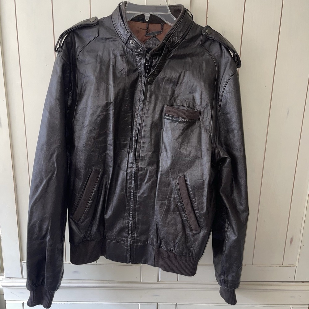 Vintage 80s Members Only Leather Jacket Size 44L Cafe Racer Biker Moto Brown